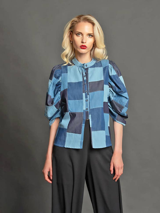 Victoria Top - Denim Patchwork