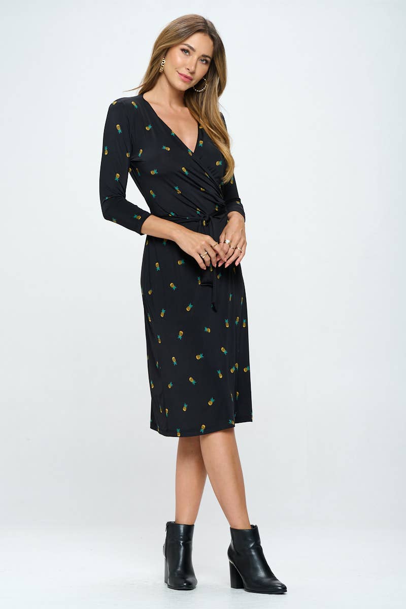 Printed Wrap Dress - Black