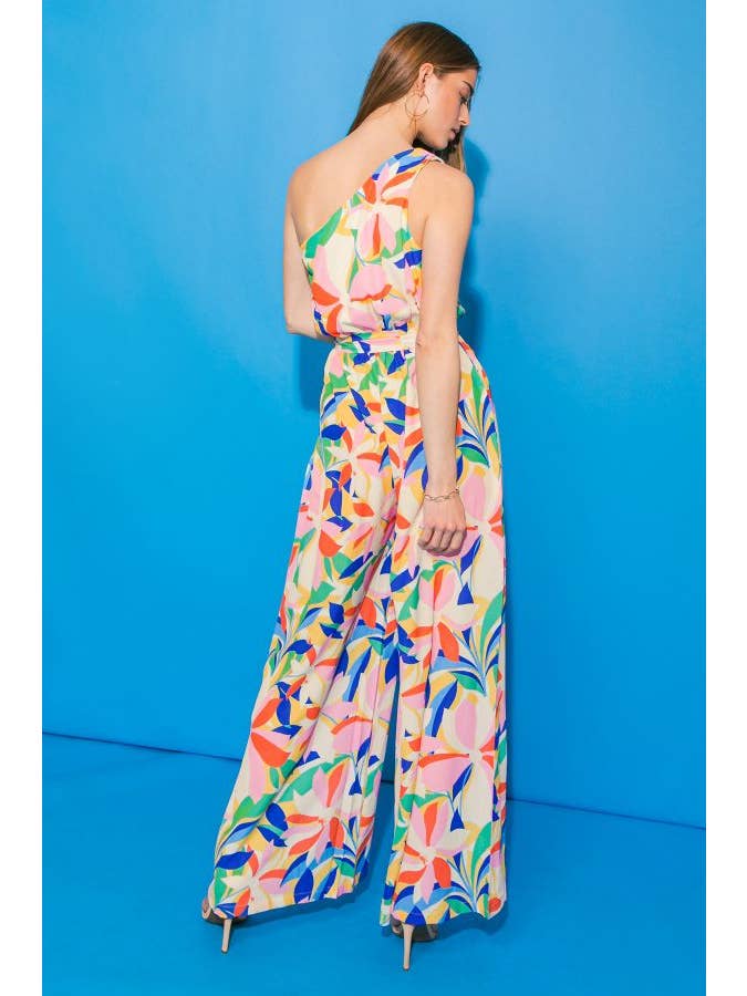 Printed Woven Jumpsuit - Pink Blue