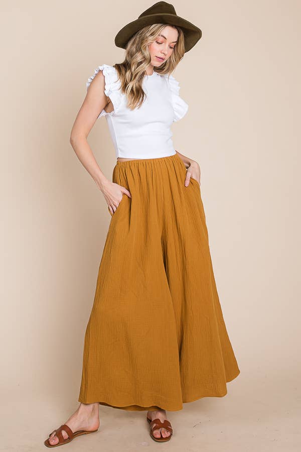 Gauze Wide Leg Pants - Camel - Final Sale