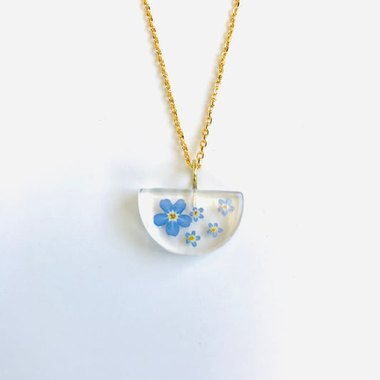 Mini Half Moon Pendant - Forget Me Not