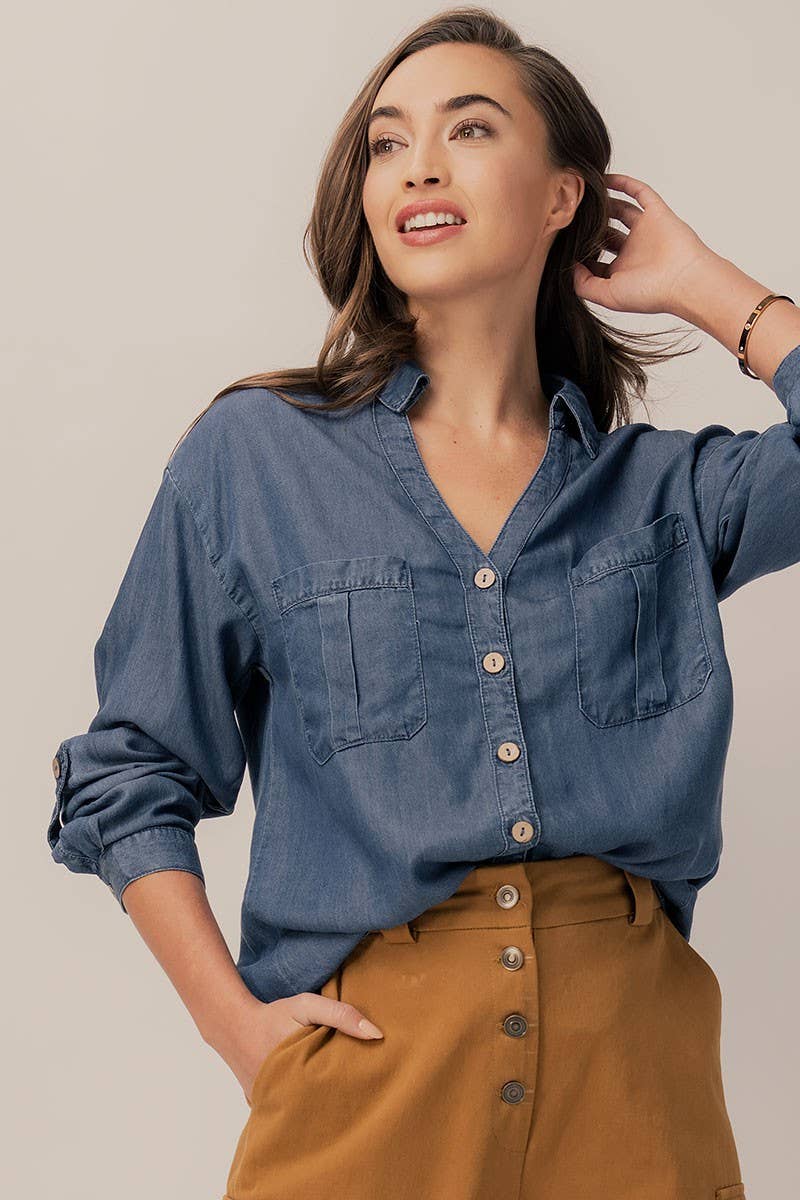 Tencel Button Down Shirt - Dark Denim - Final Sale