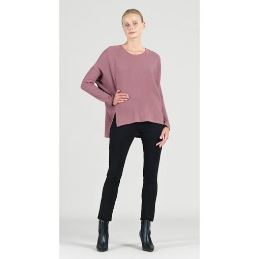 Asymmetric Long Sleeve Rib Tunic - Mauve