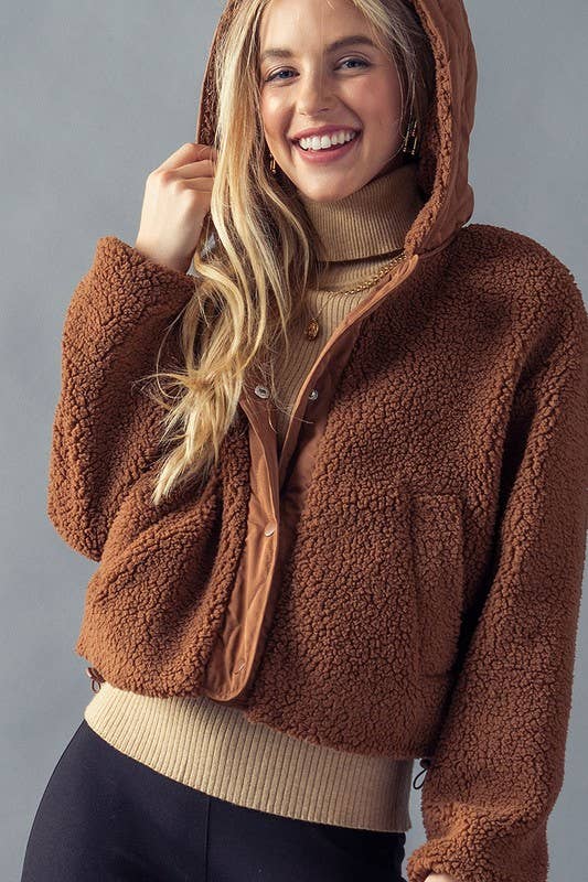 Soft Fleece Cropped Hoodie Jacket - Auburn