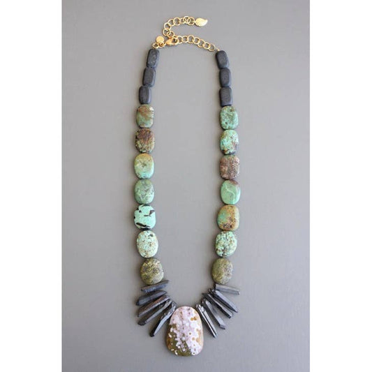 Turquoise and Quartz Pendant Necklace