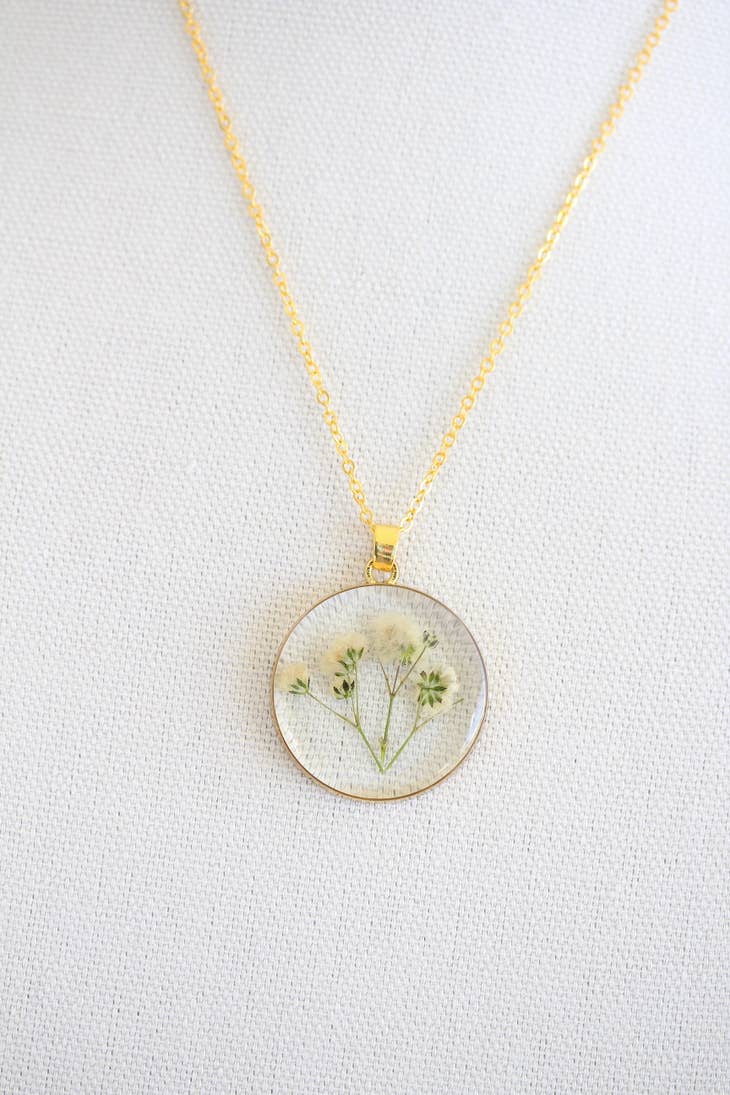 Pressed Flower Necklace - Baby's Breath
