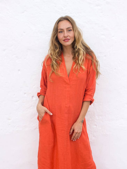 Capri Linen Dress - Red Clay