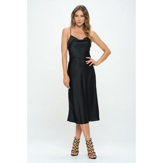 Satin Midi Dress with Criss Cross Back - Final Sale