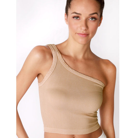 One Shoulder Crop Top - Vintage Beige