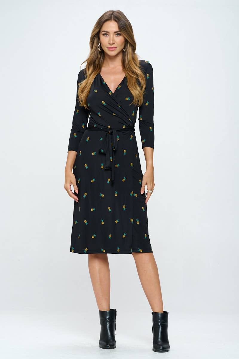 Printed Wrap Dress - Black