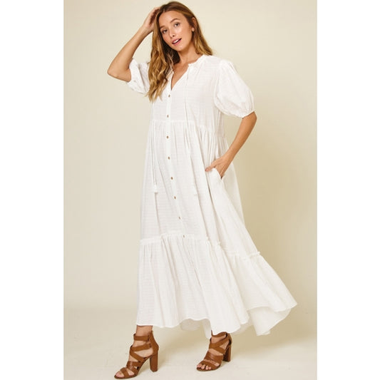Button Down Maxi Dress - White