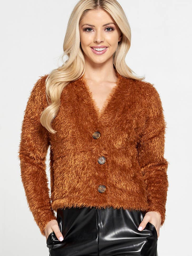 Fuzzy Top with Buttons - Rust