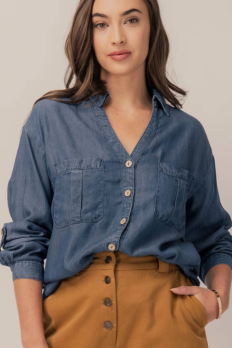 Tencel Button Down Shirt - Dark Denim - Final Sale