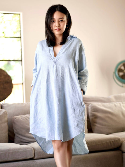 Simone Linen Dress - Blue