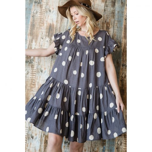 Dot Print Dress - Grey