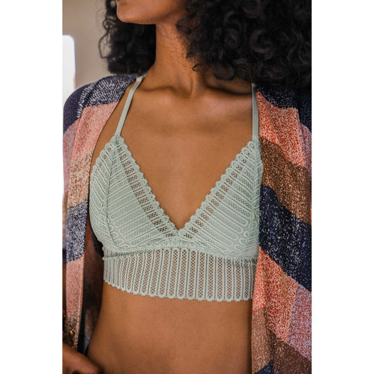 Ribbed Lace Bralette - Sage