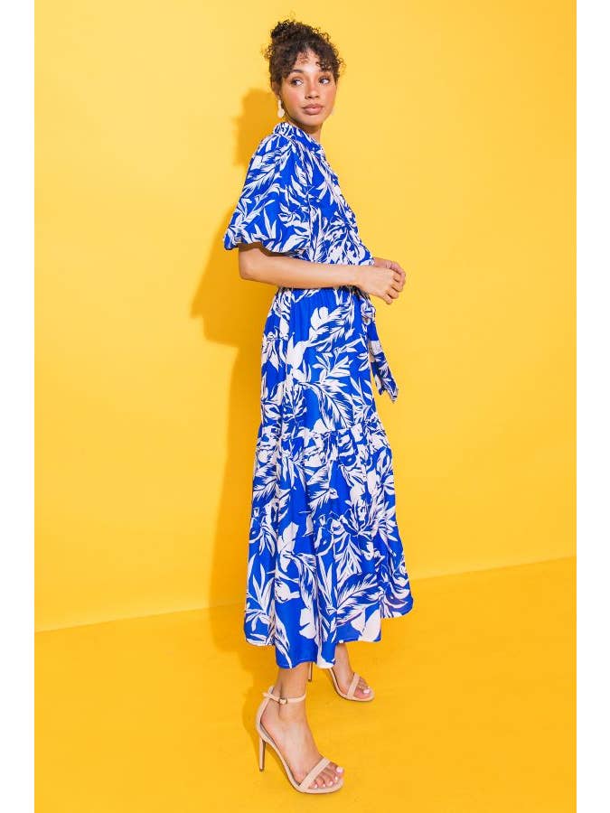 Printed Woven Midi Dress - Royal