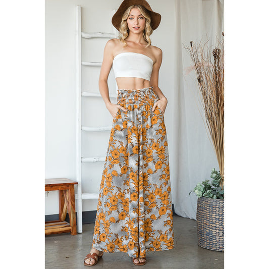 Floral Smocked Waist Maxi Pants