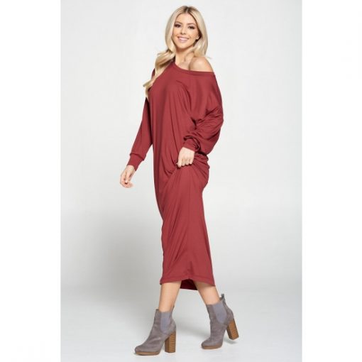 Long Sleeve Solid Knit Maxi - Burgundy
