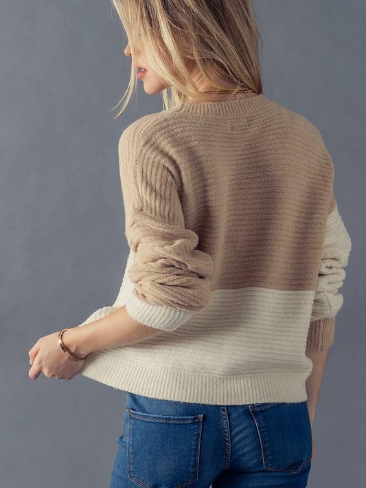 Two Tone Stripe Sweater - Ivory