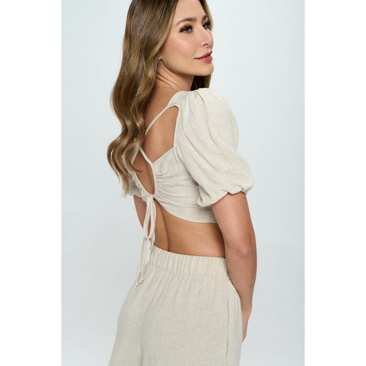 Linen Open Back Crop Top - Oatmeal