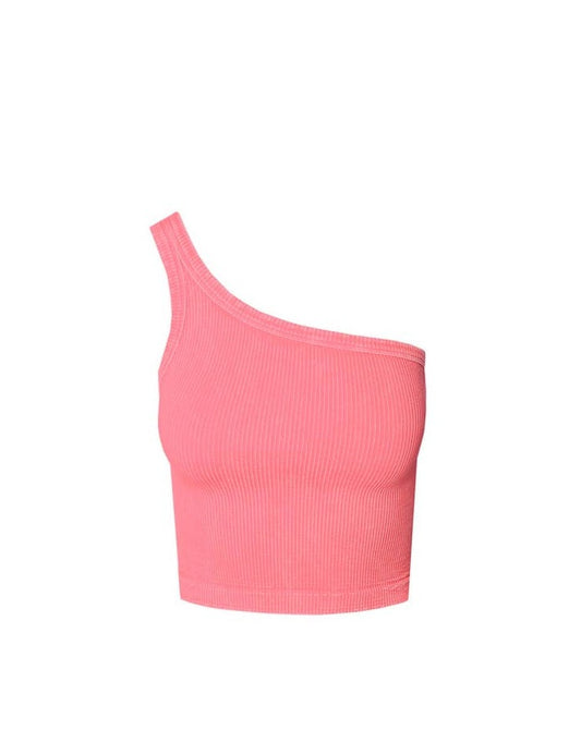 One Shoulder Crop Top - Bubble Gum