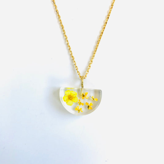 Botanical Mini Half Moon Pendant - Gold Flowers