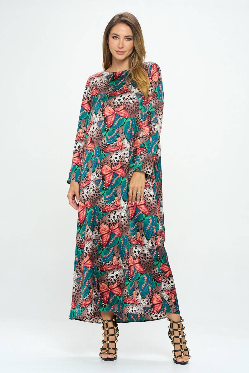 Satin Print Swing Dress - Multi