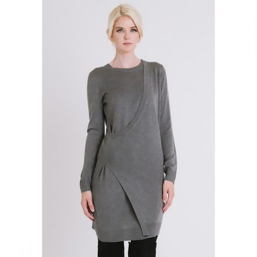 Round Neck Sweater Dress - Grey