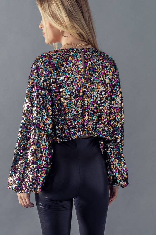 Multicolor Sequin Crop Blouse