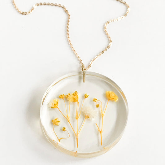 Botanical Full Moon Pendant - Yellow Baby's Breath