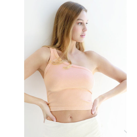 One Shoulder Crop Top - Vintage Apricot