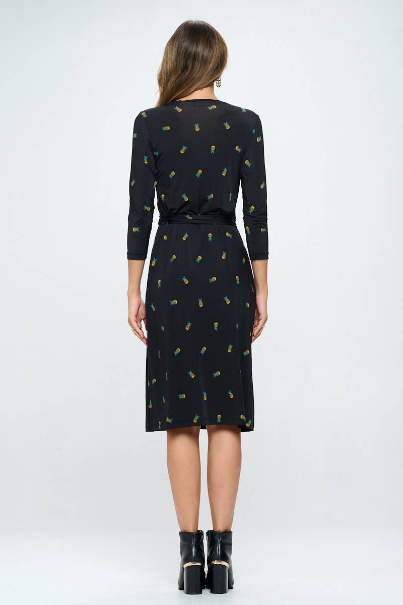 Printed Wrap Dress - Black