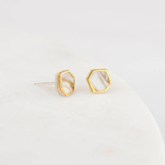 Hexagon Studs - Sedona Marble