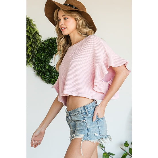Waffle Cropped Top - Pink