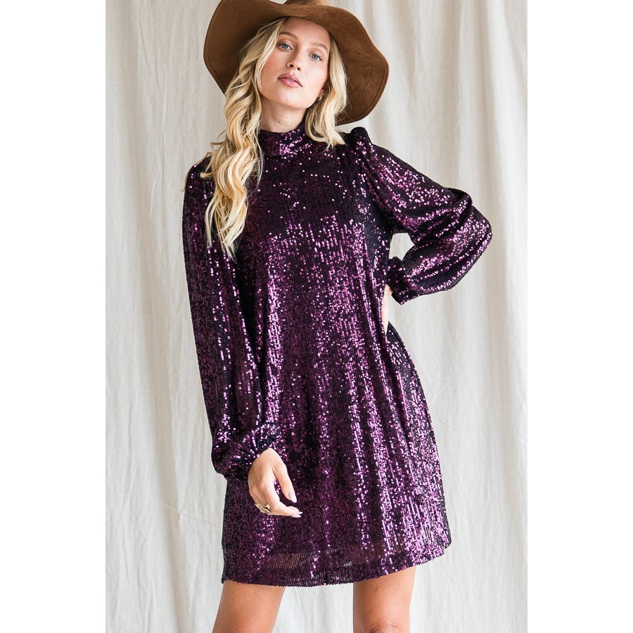 Mock Neck Sequin Mini Dress