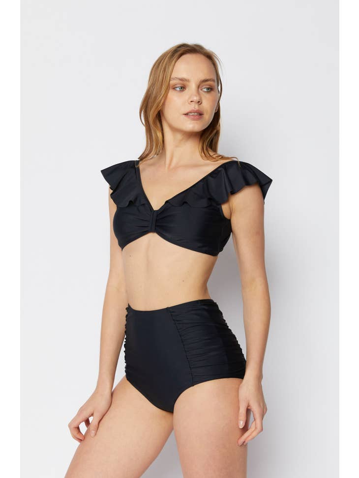 High Waisted Ribbon Shape Swimsuit - Black
