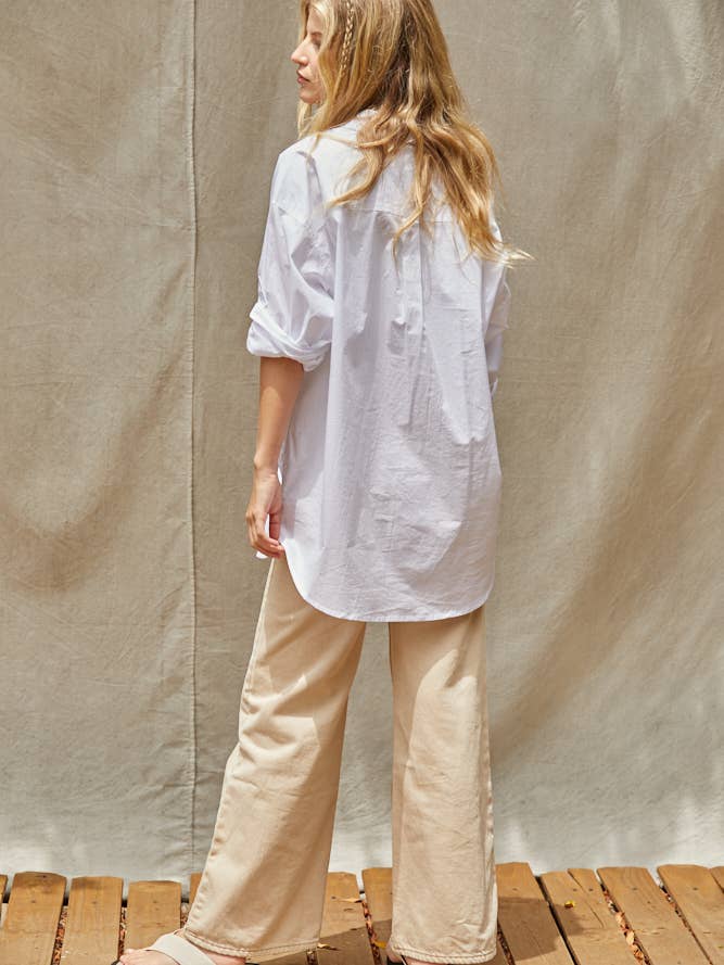 Button Down Collar Neck Top with Side Pockets