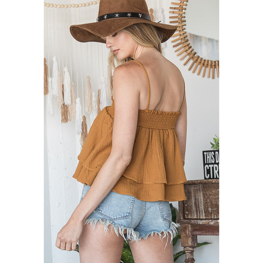 Ruffle Cami Tank Top - Camel