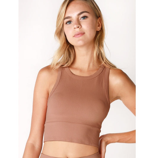 Chevron Highneck Crop Top - Cognac