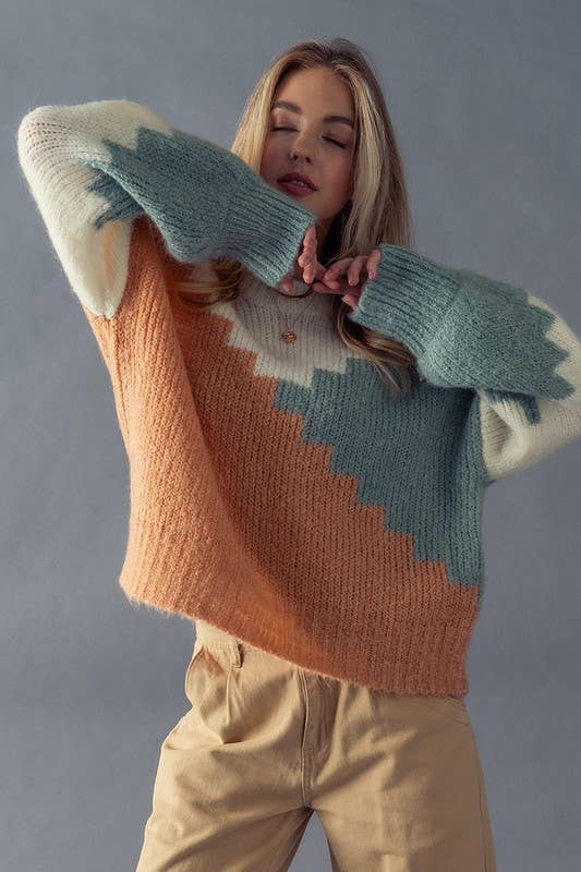 Colorblock Bishop Sleeve Sweater - Ginger