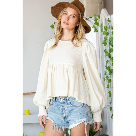 Longsleeve Babydoll Top - Cream