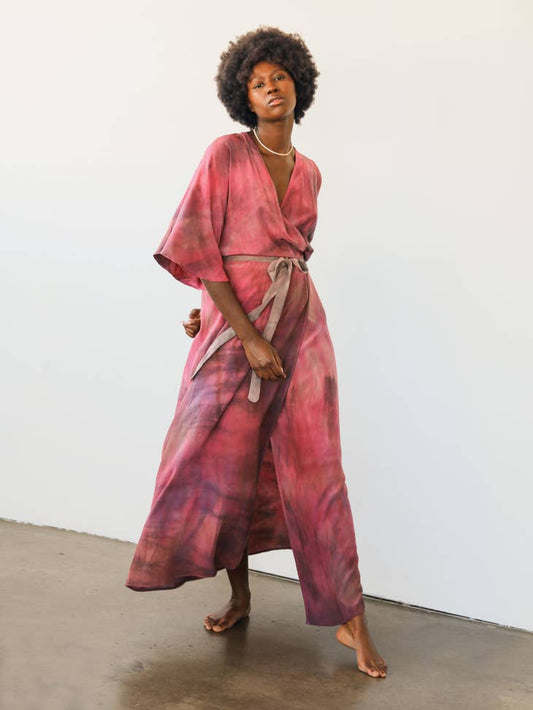 Upcycled Silk Wrap Kimono - Agate