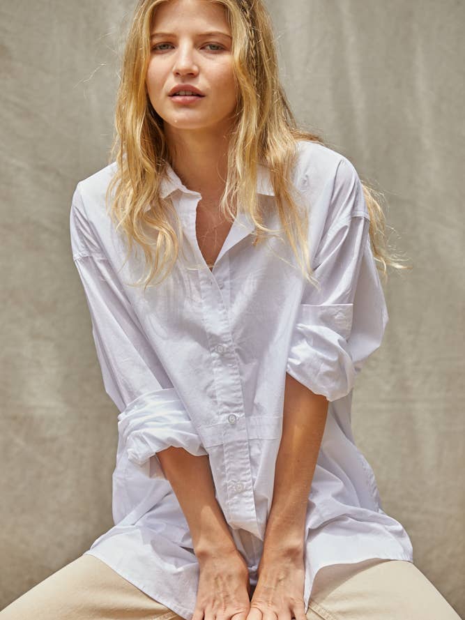 Button Down Collar Neck Top with Side Pockets