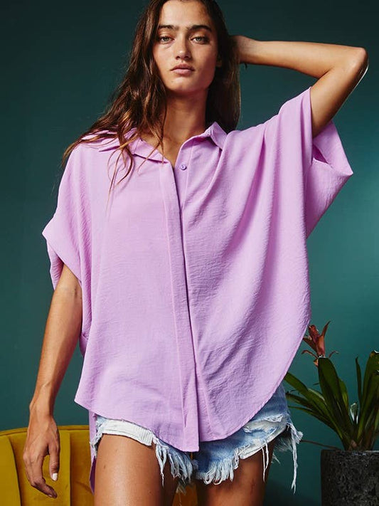 Dolman Sleeve Oversized Shirt- Lilac