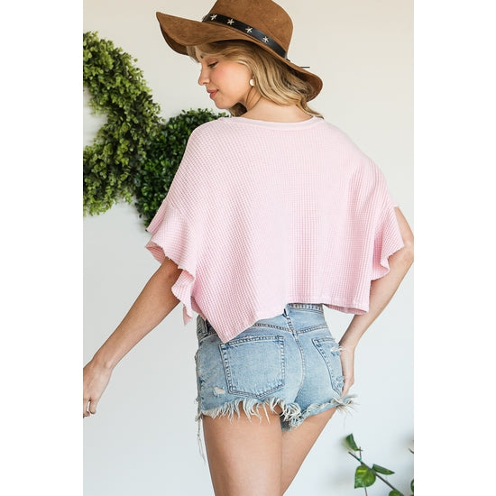 Waffle Cropped Top - Pink
