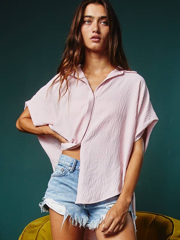 Dolman Sleeve Oversized Shirt - Blush