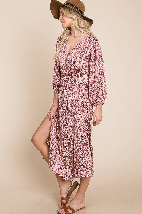 Kimono Wrap Maxi Dress - Burgundy