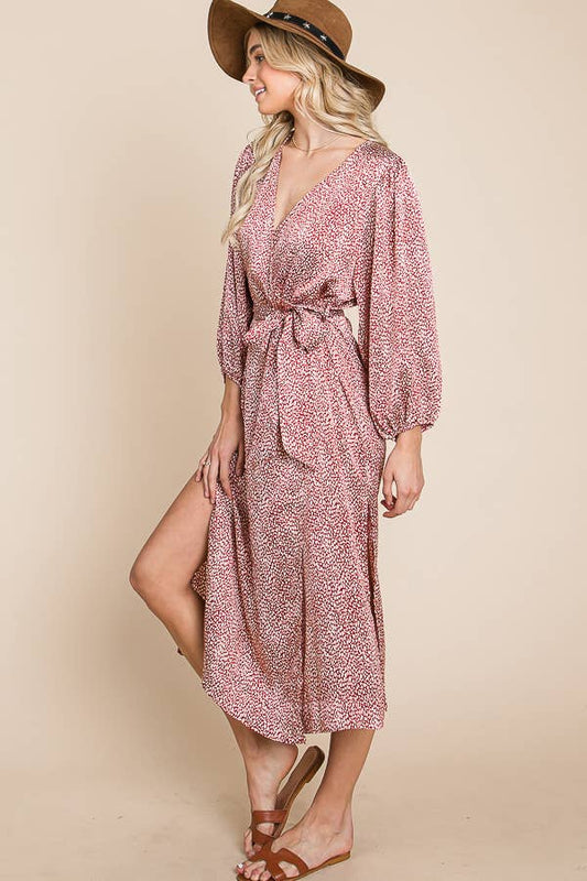 Kimono Wrap Maxi Dress - Burgundy