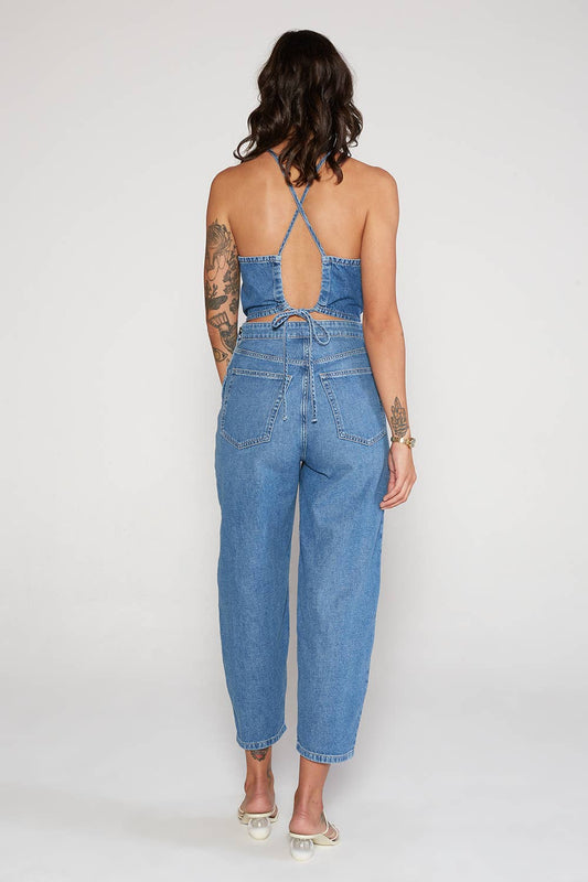 Birdie Halter Denim Jumpsuit - River Rock